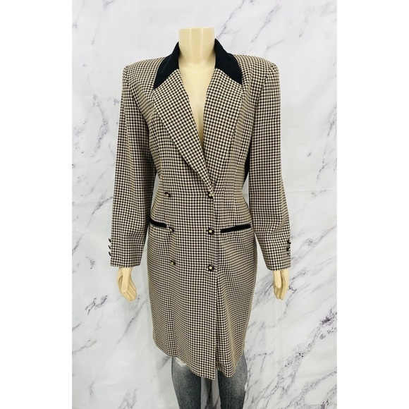Danny & Nicole Vintage Houndstooth Double Breasted Trench Coat - Picture 1 of 6